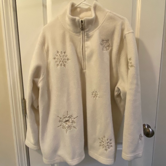San Michelle Bay Tops - Snowflake cream color 1/4 zip fleece pullover
